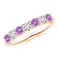thumbnail image 1 of ANGARA Natural Half Eternity Seven Stone Amethyst and Diamond Wedding Ring in 14K Rose Gold for Women (Size-3mm) | February Birthstone, Anniversary, Jewelry Gift for Women | Natural Amethyst Ring, 1 of 9