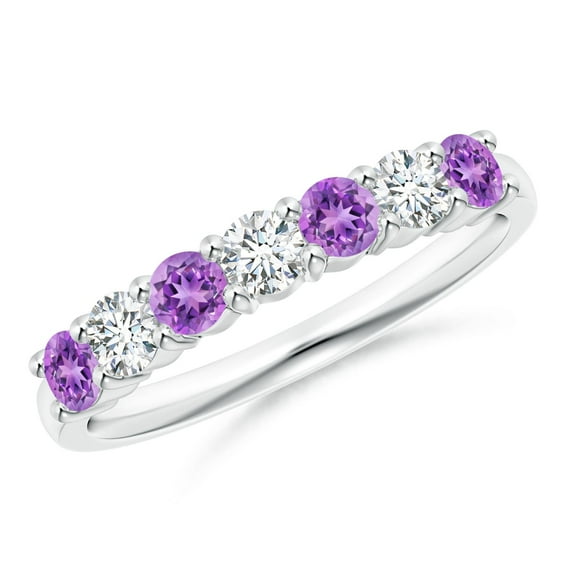 ANGARA Natural Half Eternity Seven Stone Amethyst and Diamond Wedding Ring in 14K White Gold for Women (Size-3mm) | February Birthstone, Anniversary, Jewelry Gift for Women | Natural Amethyst Ring