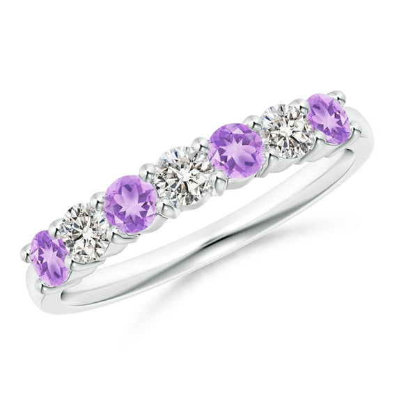 ANGARA Natural Half Eternity 7 Stone Amethyst and Diamond Wedding Ring in 925 Sterling Silver for Women (Size-3mm) | February Birthstone, Anniversary, Jewelry Gift for Women | Natural Amethyst Ring