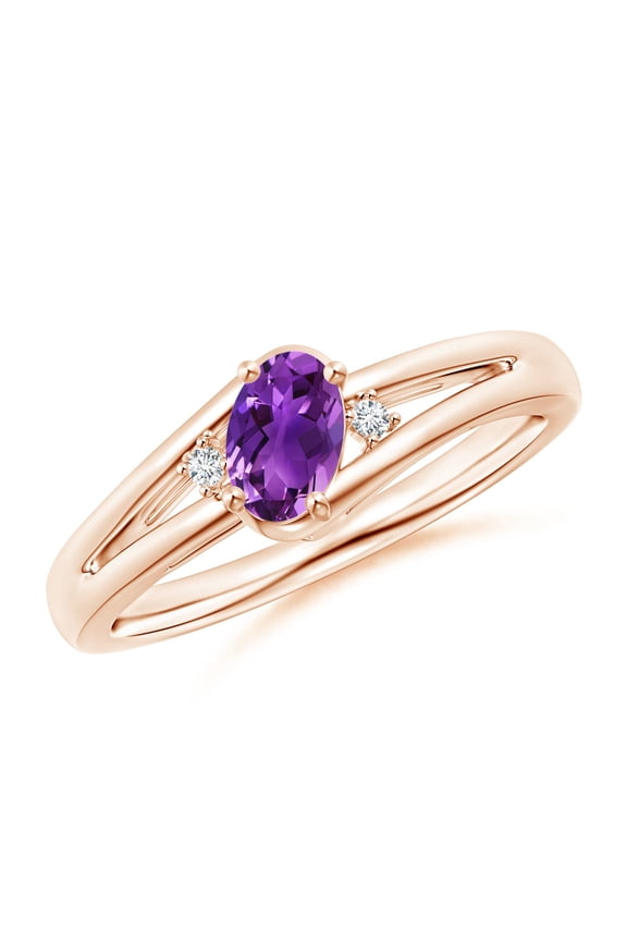 Natural Amethyst and Diamond Split Shank Ring in 14K Rose Gold for Women (Size-6x4mm) | February Birthstone, Birthday, Anniversary, Jewelry Gift for Women | Natural Amethyst Ring