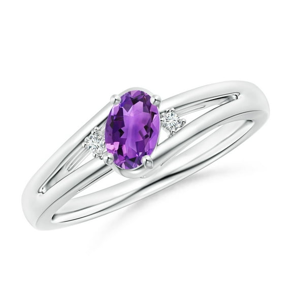 ANGARA Natural 0.4 Ct. Amethyst with Diamond Side Stones Ring in 14K White Gold for Women (Ring Size: 3)