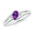 thumbnail image 1 of ANGARA Natural Amethyst and Diamond Split Shank Ring in 14K White Gold for Women (Size-6x4mm) | February Birthstone, Birthday, Anniversary, Jewelry Gift for Women | Natural Amethyst Ring, 1 of 1