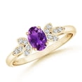 thumbnail image 1 of ANGARA Natural Vintage Style Oval Amethyst Ring with Diamond Accents in 14K Yellow Gold for Women (Size-6x4mm) | February Birthstone, Anniversary, Jewelry Gift for Women | Natural Amethyst Ring, 1 of 7