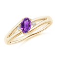 thumbnail image 1 of ANGARA Natural Amethyst and Diamond Split Shank Ring in 14K Yellow Gold for Women (Size-6x4mm) | February Birthstone, Birthday, Anniversary, Jewelry Gift for Women | Natural Amethyst Ring, 1 of 1
