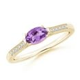 thumbnail image 1 of ANGARA Natural Oval Amethyst Solitaire Ring with Diamonds in 14K Yellow Gold for Women (Size-6x4mm) | February Birthstone, Birthday, Anniversary, Jewelry Gift for Women | Natural Amethyst Ring, 1 of 8