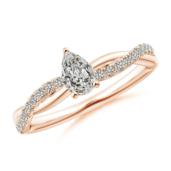 ANGARA Natural Diamond Twisted Shank Engagement Ring in 14K Rose Gold for Women (Size-6x4mm| Color-K| Clarity-I3) | April Birthstone, Anniversary, Jewelry Gift for Women | Natural Diamond Ring