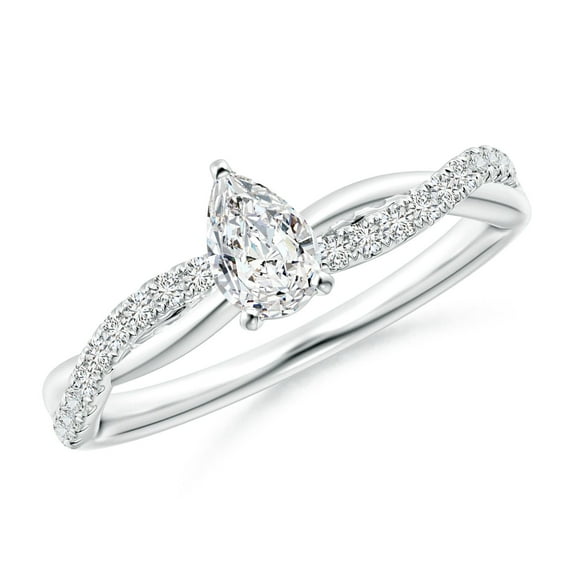 ANGARA Natural Diamond Twisted Shank Engagement Ring in 14K White Gold for Women (Size-6x4mm| Color-H| Clarity-SI2) | April Birthstone, Anniversary, Jewelry Gift for Women | Natural Diamond Ring