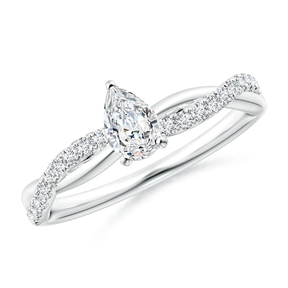 ANGARA Natural Diamond Twisted Shank Engagement Ring in 14K White Gold for Women (Size-6x4mm| Color-G| Clarity-VS2) | April Birthstone, Anniversary, Jewelry Gift for Women | Natural Diamond Ring