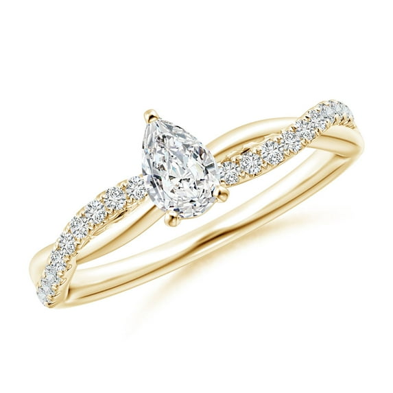 ANGARA Natural Diamond Twisted Shank Engagement Ring in 14K Yellow Gold for Women (Size-6x4mm| Color-H| Clarity-SI2) | April Birthstone, Anniversary, Jewelry Gift for Women | Natural Diamond Ring