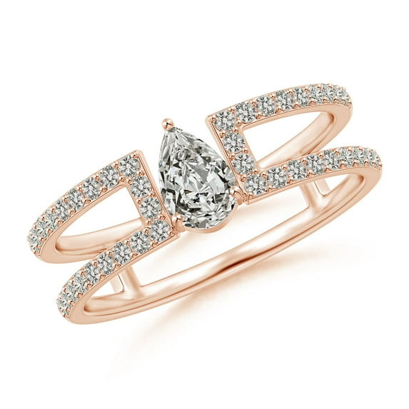 ANGARA Natural Pear Diamond Split Shank Ring with Accents in 14K Rose Gold for Women (Size-6x4mm| Color-K| Clarity-I3) | April Birthstone, Anniversary, Jewelry Gift for Women | Natural Diamond Ring