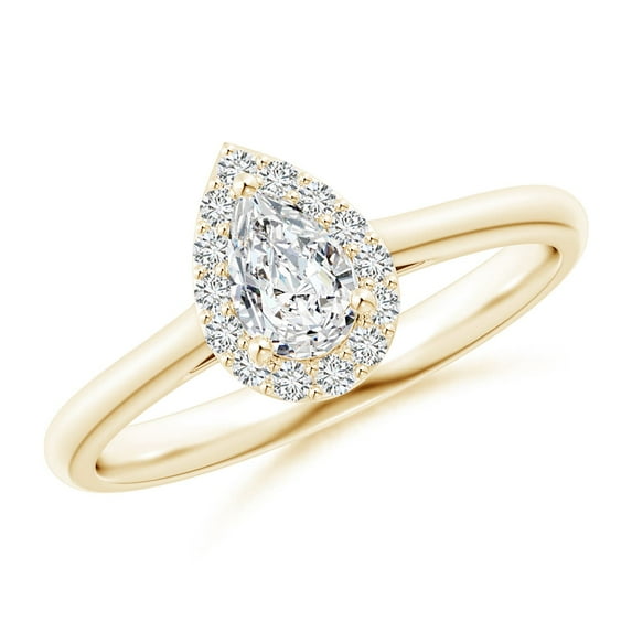 ANGARA Natural Pear-Shaped Diamond Halo Engagement Ring in 14K Yellow Gold for Women (Size-6x4mm| Color-H| Clarity-SI2) | April Birthstone, Anniversary, Jewelry Gift for Women | Natural Diamond Ring
