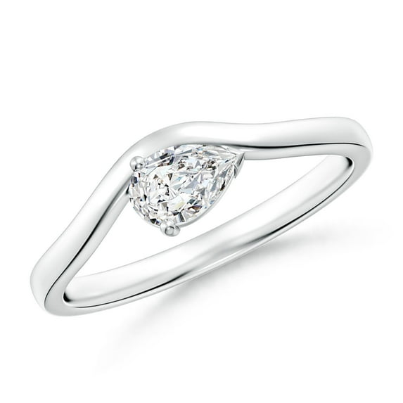 ANGARA Natural Pear Diamond Wave Shank Solitaire Ring in 14K White Gold for Women (Size-6x4mm| Color-H| Clarity-SI2) | April Birthstone, Anniversary, Jewelry Gift for Women | Natural Diamond Ring
