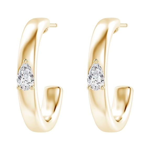 ANGARA Natural Pear Diamond Solitaire Hoop Earrings in 14K Yellow Gold for Women (Size-5x3mm| Color-H| Clarity-SI2) | April Birthstone, Anniversary, Jewelry Gift for Women | Natural Diamond Earrings