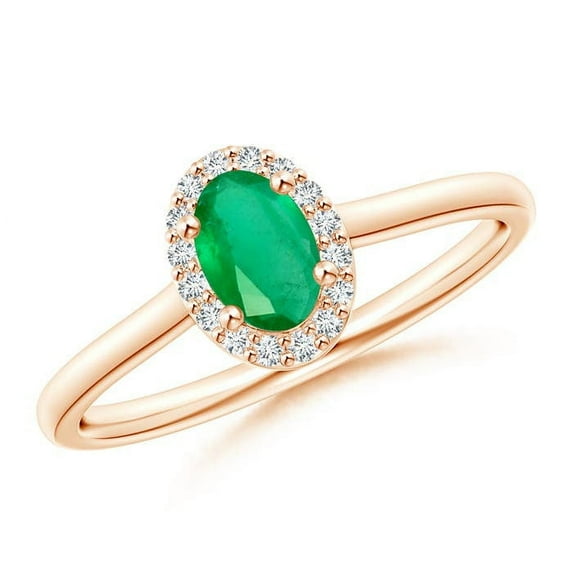 ANGARA Natural Prong-Set Oval Emerald and Diamond Halo Engagement Ring in 14K Rose Gold for Women (Size-6x4mm) | May Birthstone, Birthday, Anniversary, Jewelry Gift for Women | Natural Emerald Ring