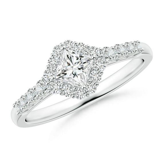 ANGARA Natural Princess-Cut Diamond Halo Ring in 14K White Gold for Women (Size-4.1mm| Color-H| Clarity-SI2) | April Birthstone, Anniversary, Jewelry Gift for Women | Natural Diamond Ring