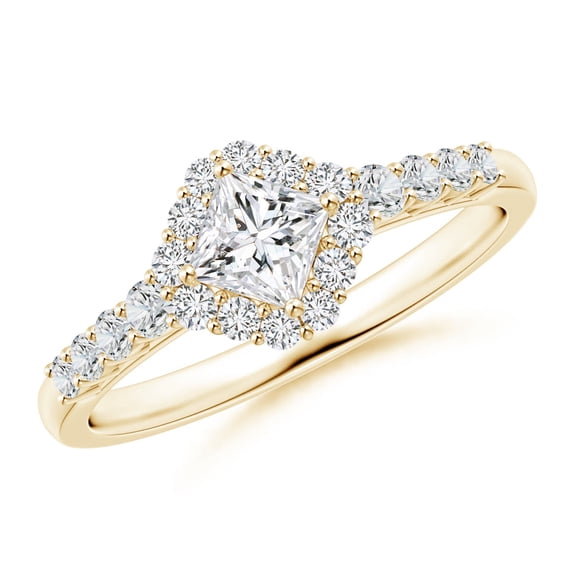 ANGARA Natural 0.41 Ct. Diamond Halo Ring in 14K Yellow Gold for Women (Ring Size: 9)