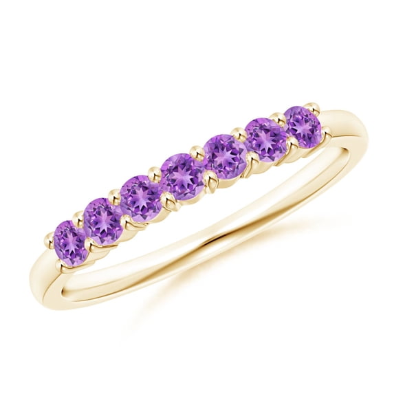 ANGARA Natural Half Eternity Seven Stone Amethyst Wedding Ring in 14K Yellow Gold for Women (Size-2.5mm) | February Birthstone, Birthday, Anniversary, Jewelry Gift for Women | Natural Amethyst Ring