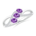 thumbnail image 1 of ANGARA Natural Oval Amethyst Three Stone Bypass Ring with Diamonds in 14K White Gold for Women (Size-4x3mm) | February Birthstone, Anniversary, Jewelry Gift for Women | Natural Amethyst Ring, 1 of 9