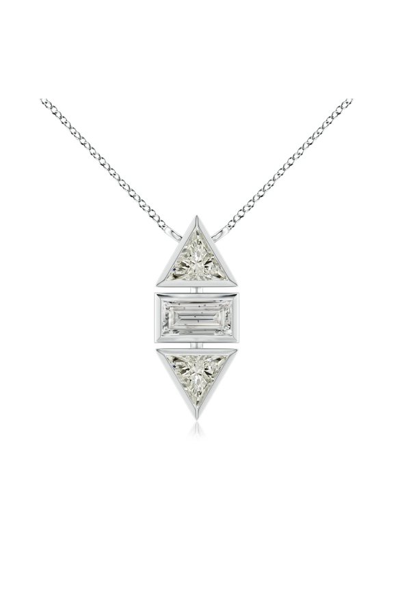 Natural Triangle and Baguette Diamond Pendant in 14K White Gold for Women (Size-4mm| Color-K| Clarity-I3) | April Birthstone, Anniversary, Jewelry Gift for Women | Natural Diamond Necklace