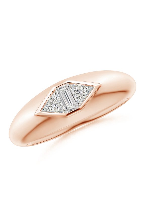 Natural Triangle and Baguette Diamond Signet Ring in 14K Rose Gold for Women (Size-4mm| Color-I-J| Clarity-I1-I2) | April Birthstone, Anniversary, Jewelry Gift for Women | Natural Diamond Ring