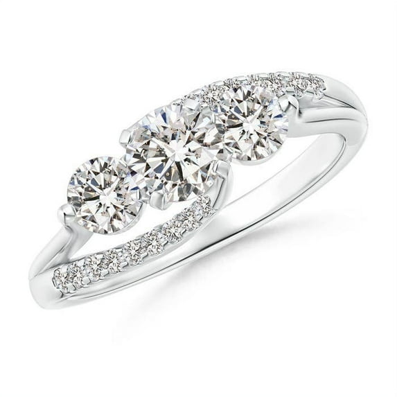 ANGARA Natural Three Stone Diamond Split Bypass Ring in 14K White Gold for Women (Size-4.9mm| Color-I-J| Clarity-I1-I2) | April Birthstone, Anniversary, Jewelry Gift for Women | Natural Diamond Ring