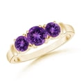 thumbnail image 1 of ANGARA Vintage Style Three Stone Natural Amethyst Wedding Band in Yellow Gold for Women | February Birthstone, Anniversary, Jewelry Gift for Women | Natural Amethyst Engagement Ring (Ring Size - 3.5), 1 of 7