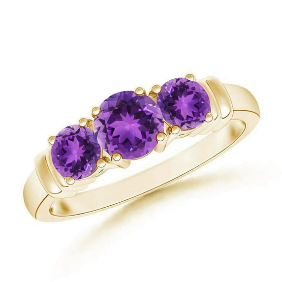 ANGARA Vintage Style Three Stone Natural Amethyst Wedding Band in Yellow Gold for Women | February Birthstone, Anniversary, Jewelry Gift for Women | Natural Amethyst Engagement Ring (Ring Size - 5)