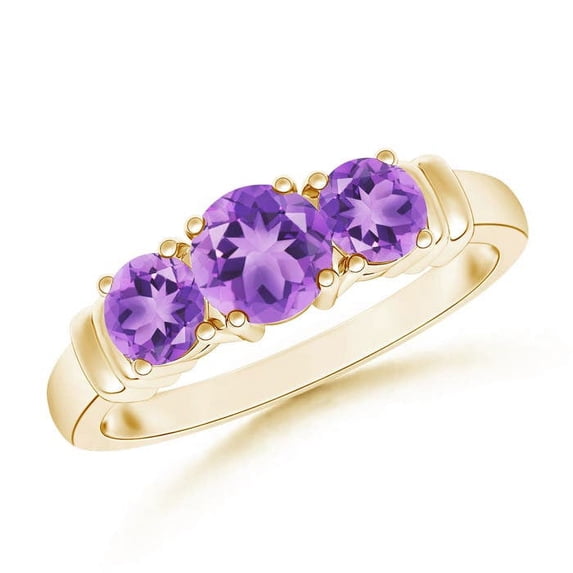 ANGARA Vintage Style Three Stone Natural Amethyst Wedding Band in Yellow Gold for Women | February Birthstone, Anniversary, Jewelry Gift for Women | Natural Amethyst Engagement Ring (Ring Size - 6)