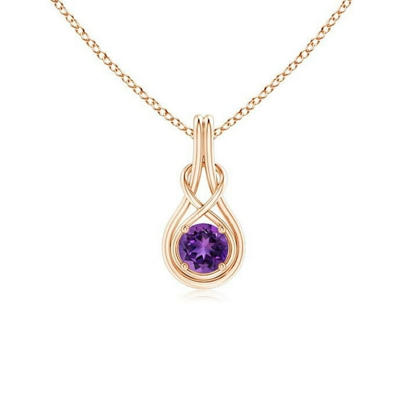ANGARA Natural Round Amethyst Solitaire Infinity Knot Pendant in 14K Rose Gold for Women (Size-5mm) | February Birthstone, Birthday, Anniversary, Jewelry Gift for Women | Natural Amethyst Necklace