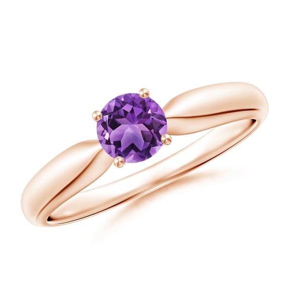 ANGARA Natural Solitaire Round Amethyst Tapered Shank Ring in 14K Rose Gold for Women (Size-5mm) | February Birthstone, Birthday, Anniversary, Jewelry Gift for Women | Natural Amethyst Ring