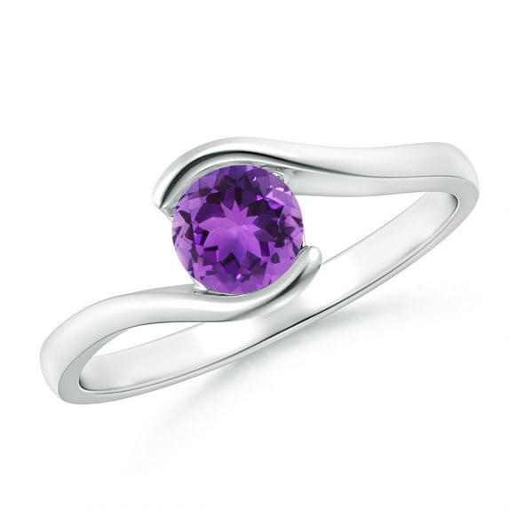 ANGARA Natural Semi Bezel-Set Solitaire Round Amethyst Bypass Ring in 14K White Gold for Women (Size-5mm) | February Birthstone, Birthday, Anniversary, Jewelry Gift for Women | Natural Amethyst Ring