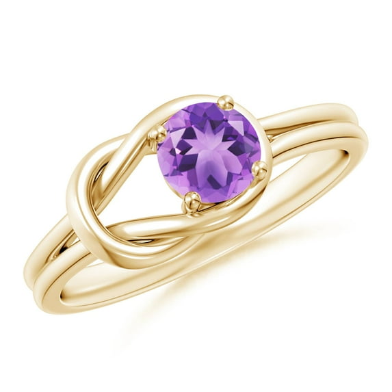 ANGARA Natural Solitaire Amethyst Infinity Knot Ring in 14K Yellow Gold for Women (Size-5mm) | February Birthstone, Birthday, Anniversary, Jewelry Gift for Women | Natural Amethyst Ring