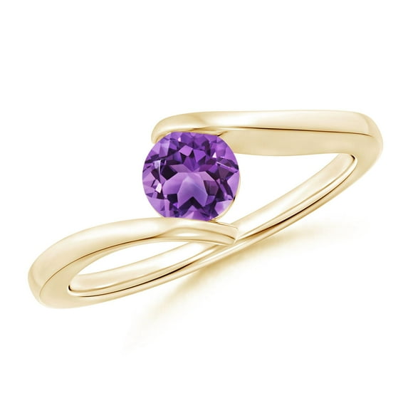 ANGARA Natural Bar-Set Solitaire Round Amethyst Bypass Ring in 14K Yellow Gold for Women (Size-5mm) | February Birthstone, Birthday, Anniversary, Jewelry Gift for Women | Natural Amethyst Ring