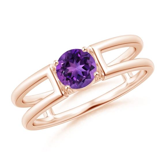 ANGARA Natural Amethyst Solitaire Parallel Split Shank Ring in 14K Rose Gold for Women (Size-5mm) | February Birthstone, Birthday, Anniversary, Jewelry Gift for Women | Natural Amethyst Ring