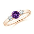 thumbnail image 1 of ANGARA Natural Classic Amethyst and Diamond Three Stone Engagement Ring in 14K Rose Gold for Women (Size-5mm) | February Birthstone, Anniversary, Jewelry Gift for Women | Natural Amethyst Ring, 1 of 9