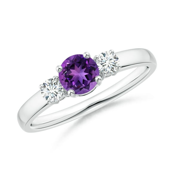 ANGARA Natural Classic Amethyst and Diamond Three Stone Engagement Ring in 14K White Gold for Women (Size-5mm) | February Birthstone, Anniversary, Jewelry Gift for Women | Natural Amethyst Ring