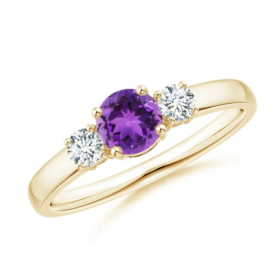 ANGARA Natural Classic Amethyst and Diamond Three Stone Engagement Ring in 14K Yellow Gold for Women (Size-5mm) | February Birthstone, Anniversary, Jewelry Gift for Women | Natural Amethyst Ring