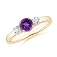 thumbnail image 1 of ANGARA Natural Classic Amethyst and Diamond Three Stone Engagement Ring in 14K Yellow Gold for Women (Size-5mm) | February Birthstone, Anniversary, Jewelry Gift for Women | Natural Amethyst Ring, 1 of 9