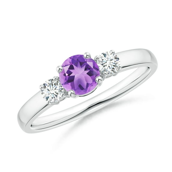 ANGARA Natural Classic Amethyst and Diamond Three Stone Engagement Ring in 925 Sterling Silver for Women (Size-5mm) | February Birthstone, Anniversary, Jewelry Gift for Women | Natural Amethyst Ring