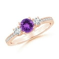 thumbnail image 1 of ANGARA Natural Classic Three Stone Amethyst and Diamond Ring in 14K Rose Gold for Women (Size-5mm) | February Birthstone, Birthday, Anniversary, Jewelry Gift for Women | Natural Amethyst Ring, 1 of 9