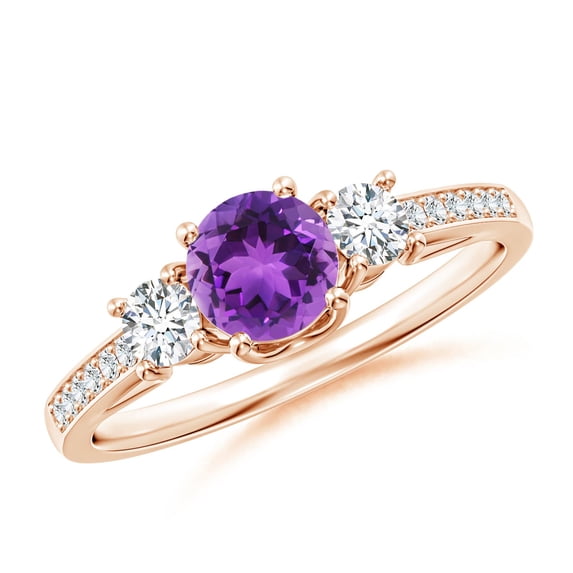 ANGARA Natural 0.45 Ct. Amethyst with Diamond Classic Ring in 14K Rose Gold for Women (Ring Size: 11)