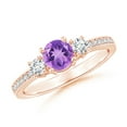 thumbnail image 1 of ANGARA Natural 0.45 Ct. Amethyst with Diamond Classic Ring in 14K Rose Gold for Women (Ring Size: 5), 1 of 8