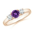 thumbnail image 1 of ANGARA Natural Classic Round Amethyst and Diamond Three Stone Ring in 14K Rose Gold for Women (Size-5mm) | February Birthstone, Birthday, Anniversary, Jewelry Gift for Women | Natural Amethyst Ring, 1 of 9
