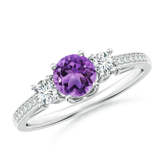 ANGARA Natural 0.45 Ct. Amethyst with Diamond Classic Ring in 14K White Gold for Women (Ring Size: 6)