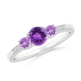 thumbnail image 1 of ANGARA Natural Three Stone Round Amethyst Ring with Diamond Accents in 14K White Gold for Women (Size-5mm) | February Birthstone, Birthday, Anniversary, Jewelry Gift for Women | Natural Amethyst Ring, 1 of 8