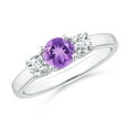 thumbnail image 1 of ANGARA Natural Classic Round Amethyst and Diamond Three Stone Ring in 14K White Gold for Women (Size-5mm) | February Birthstone, Birthday, Anniversary, Jewelry Gift for Women | Natural Amethyst Ring, 1 of 8