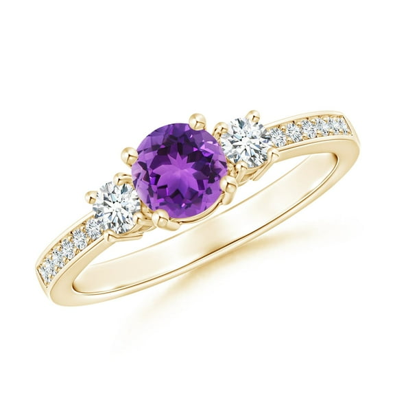ANGARA Natural 0.45 Ct. Amethyst with Diamond Classic Ring in 14K Yellow Gold for Women (Ring Size: 12)