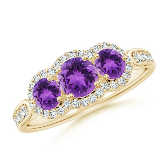 ANGARA Natural 0.45 Ct. Amethyst with Diamond Classic Ring in 14K Yellow Gold for Women (Ring Size: 3.5)