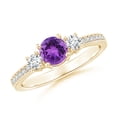 thumbnail image 1 of ANGARA Natural 0.45 Ct. Amethyst with Diamond Classic Ring in 14K Yellow Gold for Women (Ring Size: 3), 1 of 9