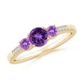 thumbnail image 1 of ANGARA Natural 0.45 Ct. Amethyst with Diamond Classic Ring in 14K Yellow Gold for Women (Ring Size: 3), 1 of 9